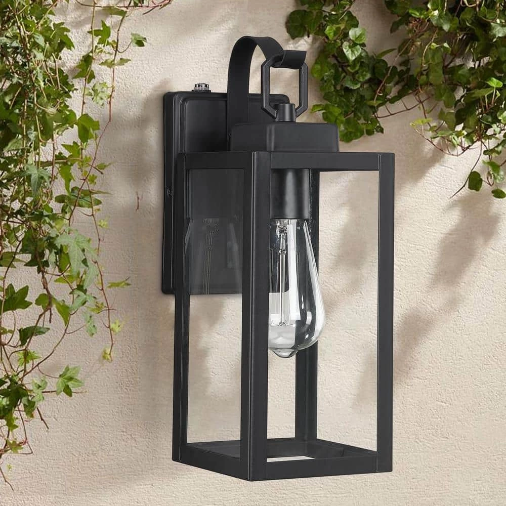 1-Light Hardwired Matte Black Outdoor Clear Glass Dusk to Dawn Wall Lantern Sconce by Pia Ricco 8 1-Light Hardwired Matte Black Outdoor Clear Glass Dusk to Dawn Wall Lantern Sconce by Pia Ricco - Image 6