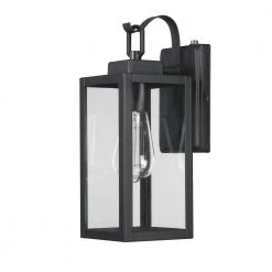 1-Light Hardwired Matte Black Outdoor Clear Glass Dusk to Dawn Wall Lantern Sconce by Pia Ricco 12 1-Light Hardwired Matte Black Outdoor Clear Glass Dusk to Dawn Wall Lantern Sconce by Pia Ricco -KINWELL shop matte black pia ricco outdoor sconces 1jay 12151 pc 4f 1000