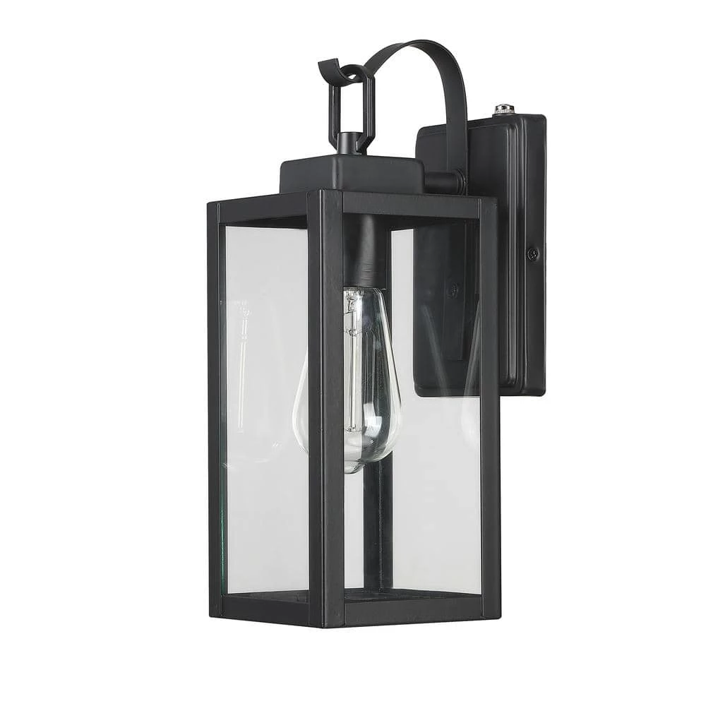 1-Light Hardwired Matte Black Outdoor Clear Glass Dusk to Dawn Wall Lantern Sconce by Pia Ricco 7 1-Light Hardwired Matte Black Outdoor Clear Glass Dusk to Dawn Wall Lantern Sconce by Pia Ricco - Image 5
