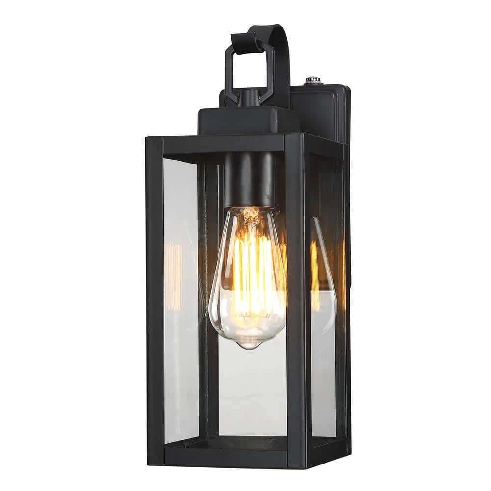 1-Light Hardwired Matte Black Outdoor Clear Glass Dusk to Dawn Wall Lantern Sconce by Pia Ricco 6 1-Light Hardwired Matte Black Outdoor Clear Glass Dusk to Dawn Wall Lantern Sconce by Pia Ricco - Image 4