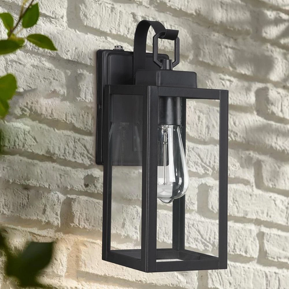 1-Light Hardwired Matte Black Outdoor Clear Glass Dusk to Dawn Wall Lantern Sconce by Pia Ricco 4 1-Light Hardwired Matte Black Outdoor Clear Glass Dusk to Dawn Wall Lantern Sconce by Pia Ricco - Image 2