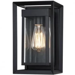 1-Light Black Outdoor Fixture Wall Lantern Sconce with Clear Glass by Pia Ricco