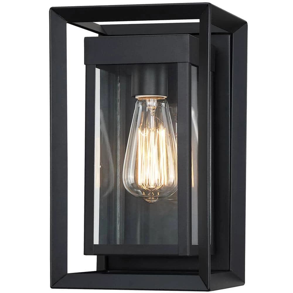 1-Light Black Outdoor Fixture Wall Lantern Sconce with Clear Glass by Pia Ricco 3 1-Light Black Outdoor Fixture Wall Lantern Sconce with Clear Glass by Pia Ricco