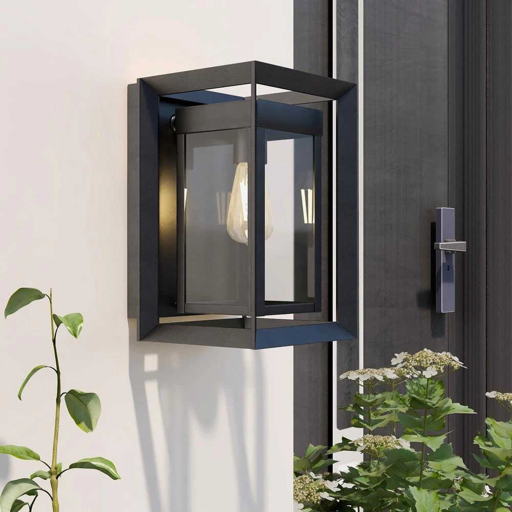 1-Light Black Outdoor Fixture Wall Lantern Sconce with Clear Glass by Pia Ricco 4 1-Light Black Outdoor Fixture Wall Lantern Sconce with Clear Glass by Pia Ricco - Image 2