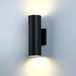 Black LED Outdoor Wall Lantern Sconce with Up-Down Light Output by Pia Ricco