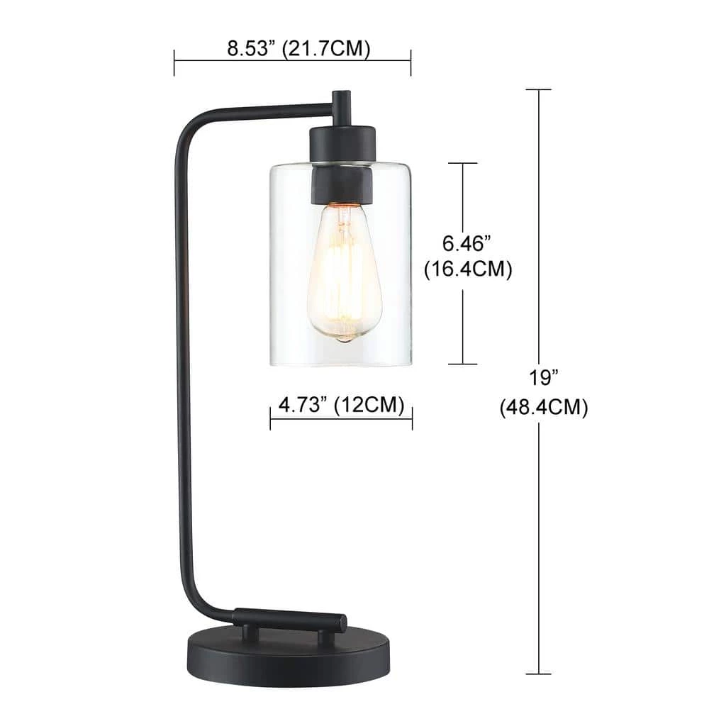 19 in. 1-Light Matte Black Table Lamp with Clear Glass Shade by Pia Ricco 7 19 in. 1-Light Matte Black Table Lamp with Clear Glass Shade by Pia Ricco - Image 5