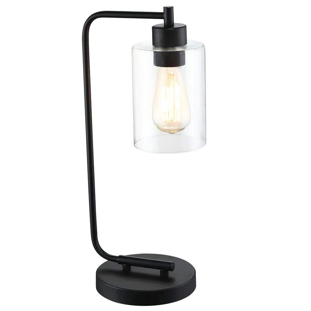 19 in. 1-Light Matte Black Table Lamp with Clear Glass Shade by Pia Ricco 3 19 in. 1-Light Matte Black Table Lamp with Clear Glass Shade by Pia Ricco