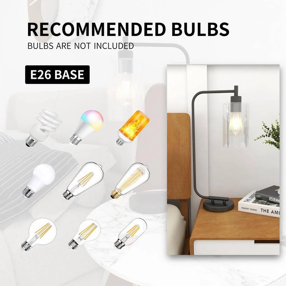 19 in. 1-Light Matte Black Table Lamp with Clear Glass Shade by Pia Ricco 5 19 in. 1-Light Matte Black Table Lamp with Clear Glass Shade by Pia Ricco - Image 3