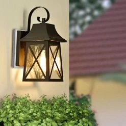 1-Light Oil Rubbed Bronze Outdoor Wall Lantern Sconce with Steel and Aluminum, Glass, Electrical Components by Jushua -KINWELL shop oil rubbed bronze jushua outdoor sconces gol f201005 c3 1000