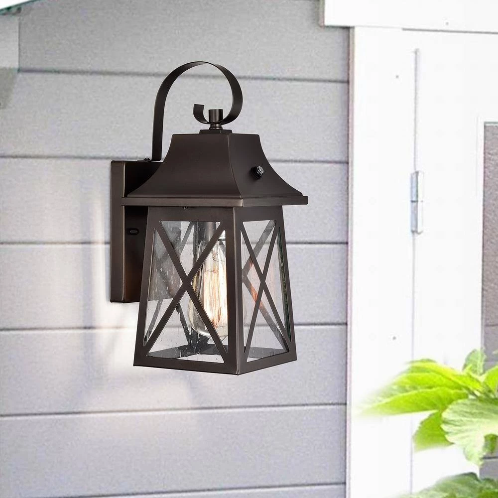 1-Light Oil Rubbed Bronze Outdoor Wall Lantern Sconce with Clear Seedy by Jushua 6 1-Light Oil Rubbed Bronze Outdoor Wall Lantern Sconce with Clear Seedy by Jushua - Image 4