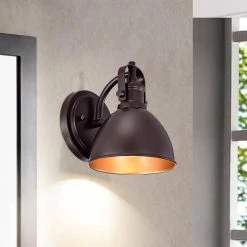 1-Light Oil Rubbed Bronze Industrial Wall Light Sconce with Metal Shade by Jushua