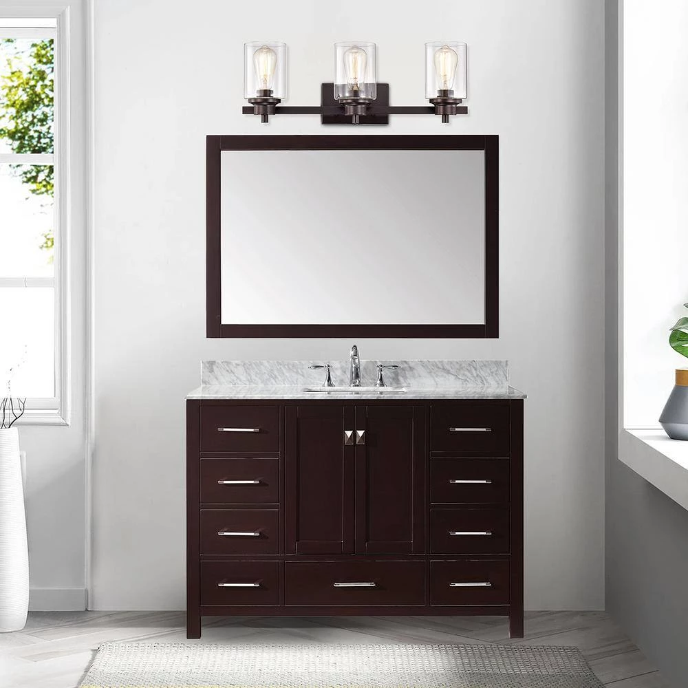 3-Light Oil Rubbed Bronze Contemporary Bathroom Vanity-Light with Clear Glass by Jushua 5 3-Light Oil Rubbed Bronze Contemporary Bathroom Vanity-Light with Clear Glass by Jushua - Image 3