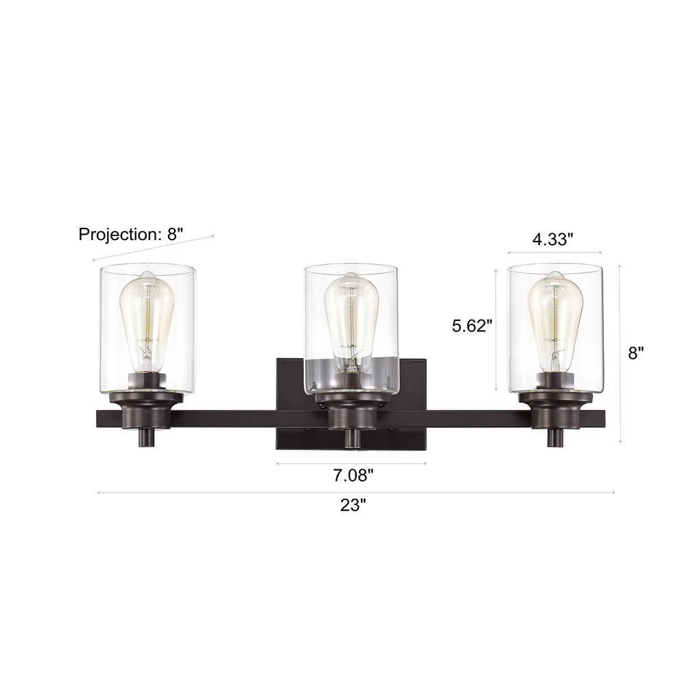 3-Light Oil Rubbed Bronze Contemporary Bathroom Vanity-Light with Clear Glass by Jushua 9 3-Light Oil Rubbed Bronze Contemporary Bathroom Vanity-Light with Clear Glass by Jushua - Image 7