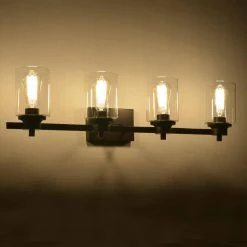 4-Light Oil Rubbed Bronze Contemporary Bathroom Vanity-Light with Glass Shade by Jushua 12 4-Light Oil Rubbed Bronze Contemporary Bathroom Vanity-Light with Glass Shade by Jushua -KINWELL shop oil rubbed bronze jushua vanity lighting gol a40030 1f 1000