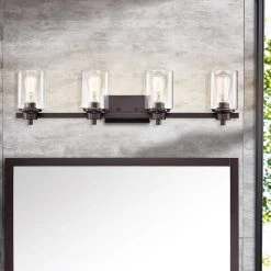 4-Light Oil Rubbed Bronze Contemporary Bathroom Vanity-Light with Glass Shade by Jushua