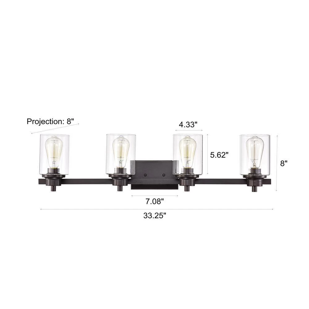 4-Light Oil Rubbed Bronze Contemporary Bathroom Vanity-Light with Glass Shade by Jushua 9 4-Light Oil Rubbed Bronze Contemporary Bathroom Vanity-Light with Glass Shade by Jushua - Image 7