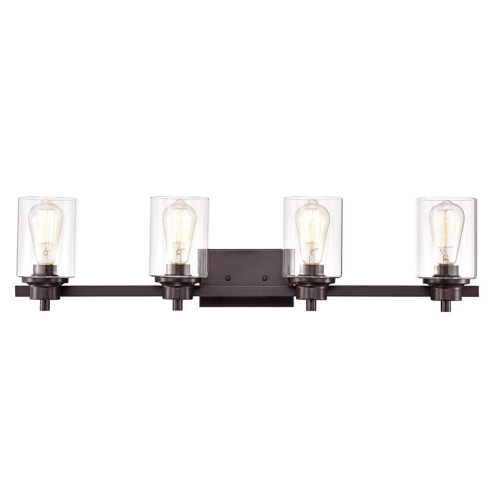 4-Light Oil Rubbed Bronze Contemporary Bathroom Vanity-Light with Glass Shade by Jushua 4 4-Light Oil Rubbed Bronze Contemporary Bathroom Vanity-Light with Glass Shade by Jushua - Image 2