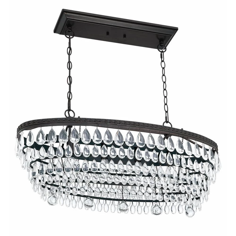 4-Light Oil Rubbed Bronze Glam Chandelier with Clear Glass Hanging Teardrop Crystals by Pia Ricco 6 4-Light Oil Rubbed Bronze Glam Chandelier with Clear Glass Hanging Teardrop Crystals by Pia Ricco - Image 4