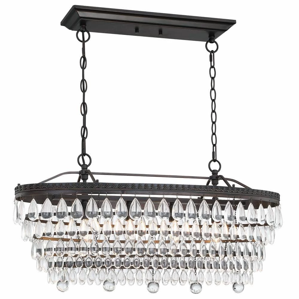 4-Light Oil Rubbed Bronze Glam Chandelier with Clear Glass Hanging Teardrop Crystals by Pia Ricco 3 4-Light Oil Rubbed Bronze Glam Chandelier with Clear Glass Hanging Teardrop Crystals by Pia Ricco