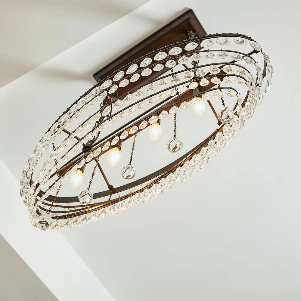 4-Light Oil Rubbed Bronze Glam Chandelier with Clear Glass Hanging Teardrop Crystals by Pia Ricco 5 4-Light Oil Rubbed Bronze Glam Chandelier with Clear Glass Hanging Teardrop Crystals by Pia Ricco - Image 3