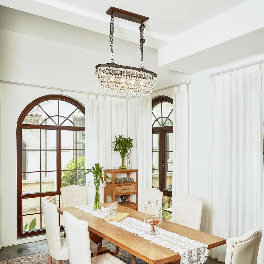 4-Light Oil Rubbed Bronze Glam Chandelier with Clear Glass Hanging Teardrop Crystals by Pia Ricco 4 4-Light Oil Rubbed Bronze Glam Chandelier with Clear Glass Hanging Teardrop Crystals by Pia Ricco - Image 2