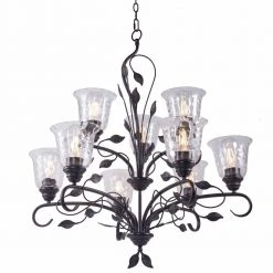 9-Light Oil Rubbed Bronze Traditional Candle Style Empire Chandelier with Clear Water Wave Glass Shade by Pia Ricco