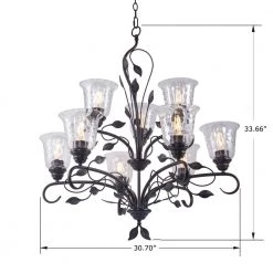 9-Light Oil Rubbed Bronze Traditional Candle Style Empire Chandelier with Clear Water Wave Glass Shade by Pia Ricco -KINWELL shop oil rubbed bronze pia ricco chandeliers fop lp11888101 a0 1000