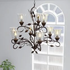 9-Light Oil Rubbed Bronze Traditional Candle Style Empire Chandelier with Clear Water Wave Glass Shade by Pia Ricco -KINWELL shop oil rubbed bronze pia ricco chandeliers fop lp11888101 c3 1000