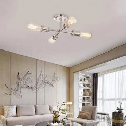 4-Light Polished Nickel Indoor Semi-Flush Mount-Light with Metal by Jushua -KINWELL shop polished nickel jushua flush mount lights sd cy ca1957 fm c3 1000