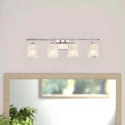 5.5 in. 4-Light Shade Dimmable Vanity Light with Ctystal Accents by Jushua 9 5.5 in. 4-Light Shade Dimmable Vanity Light with Ctystal Accents by Jushua -KINWELL shop silver jushua vanity lighting acr 10004ch 1f 1000