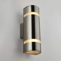 2-Light Cylinder Stainless Steel Modern Indoor/Outdoor Garage and Porch Light Wall Lantern Stream Sconce by Artika -KINWELL shop stainless steel artika outdoor sconces amp70 hdsscom 44 1000