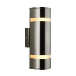 2-Light Cylinder Stainless Steel Modern Indoor/Outdoor Garage and Porch Light Wall Lantern Stream Sconce by Artika