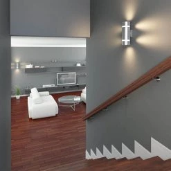 2-Light Cylinder Stainless Steel Modern Indoor/Outdoor Garage and Porch Light Wall Lantern Stream Sconce by Artika -KINWELL shop stainless steel artika outdoor sconces amp70 hdsscom 76 1000