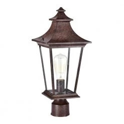 Retro 1-Light Tannery Bronze Outdoor Post Lantern Die-Cast Aluminum with Clear Glass by Jushua