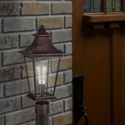 Retro 1-Light Tannery Bronze Outdoor Post Lantern Die-Cast Aluminum with Clear Glass by Jushua -KINWELL shop tannery bronze jushua post light sets sd cy ca1914 p fa 1000