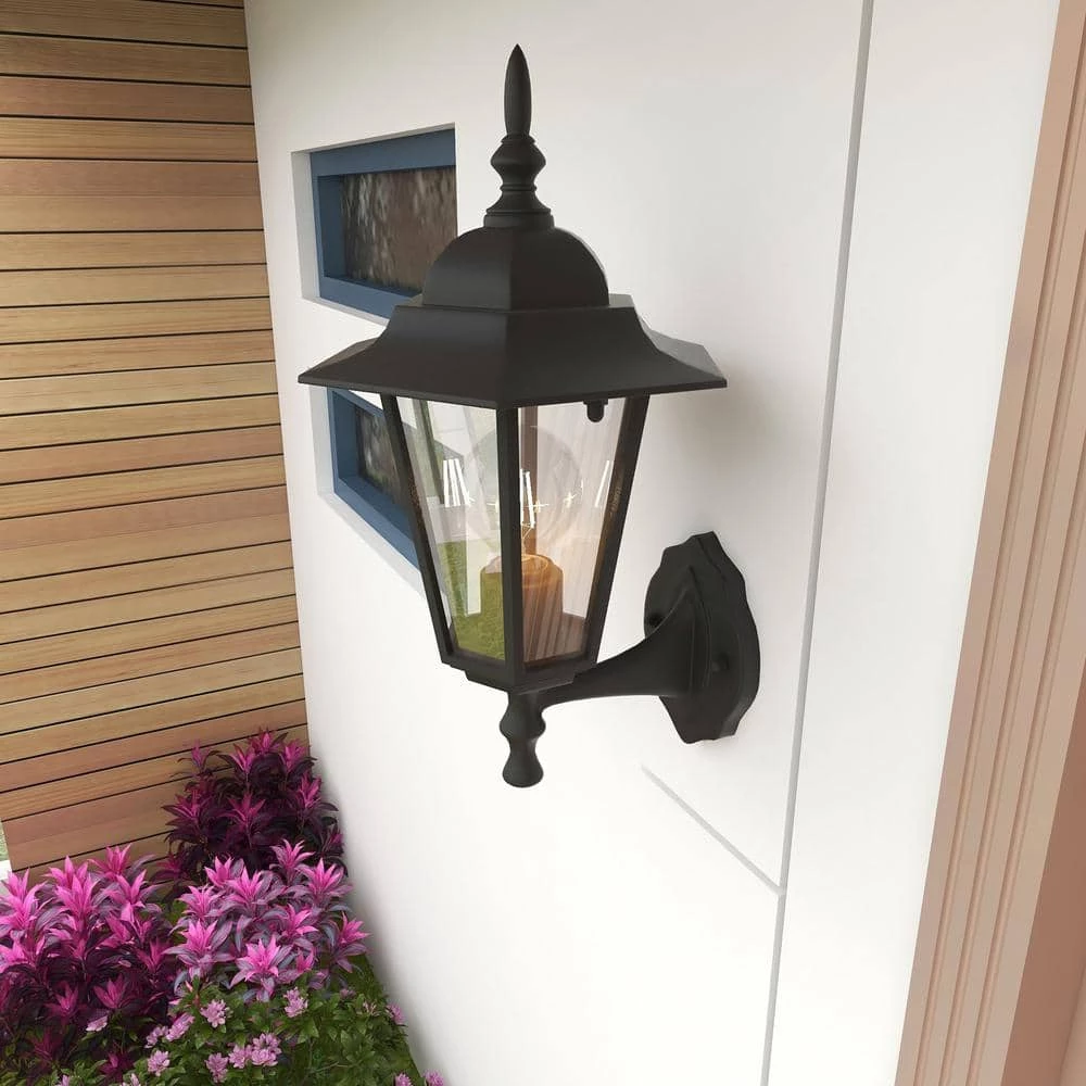 1-Light Textured Black Not Solar Outdoor Wall Lantern Sconce with Clear Glass (2-Pack) by Pia Ricco 9 1-Light Textured Black Not Solar Outdoor Wall Lantern Sconce with Clear Glass (2-Pack) by Pia Ricco - Image 7