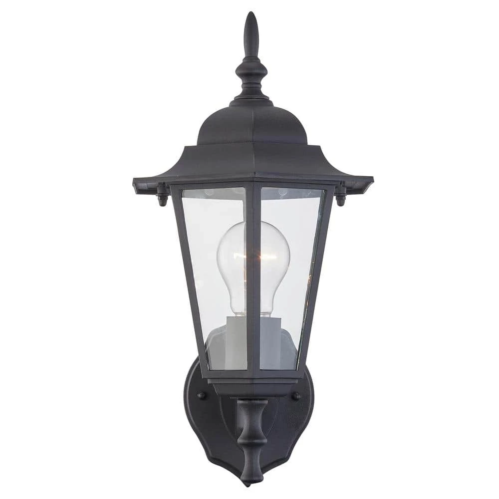 1-Light Textured Black Not Solar Outdoor Wall Lantern Sconce with Clear Glass (2-Pack) by Pia Ricco 8 1-Light Textured Black Not Solar Outdoor Wall Lantern Sconce with Clear Glass (2-Pack) by Pia Ricco - Image 6