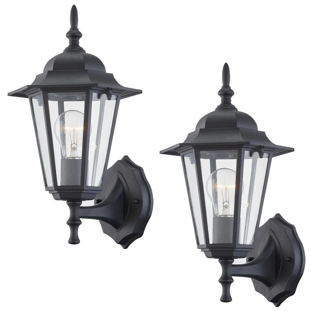 1-Light Textured Black Not Solar Outdoor Wall Lantern Sconce with Clear Glass (2-Pack) by Pia Ricco 3 1-Light Textured Black Not Solar Outdoor Wall Lantern Sconce with Clear Glass (2-Pack) by Pia Ricco