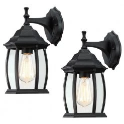1-Light Textured Black Not Solar Outdoor Wall Lantern Sconce with Clear Glass (2-Pack) by Pia Ricco