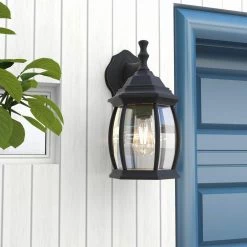 1-Light Textured Black Not Solar Outdoor Wall Lantern Sconce with Clear Glass (2-Pack) by Pia Ricco -KINWELL shop textured black pia ricco outdoor sconces 19281 2pk c3 1000