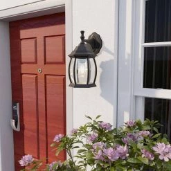 1-Light Textured Black Not Solar Outdoor Wall Lantern Sconce with Clear Glass by Pia Ricco -KINWELL shop textured black pia ricco outdoor sconces 1jay 19281 4f 1000