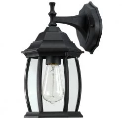 1-Light Textured Black Not Solar Outdoor Wall Lantern Sconce with Clear Glass by Pia Ricco