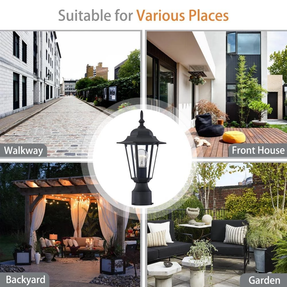 1-Light Textured Black Outdoor Post Lantern with Clear Glass by Pia Ricco 8 1-Light Textured Black Outdoor Post Lantern with Clear Glass by Pia Ricco - Image 6