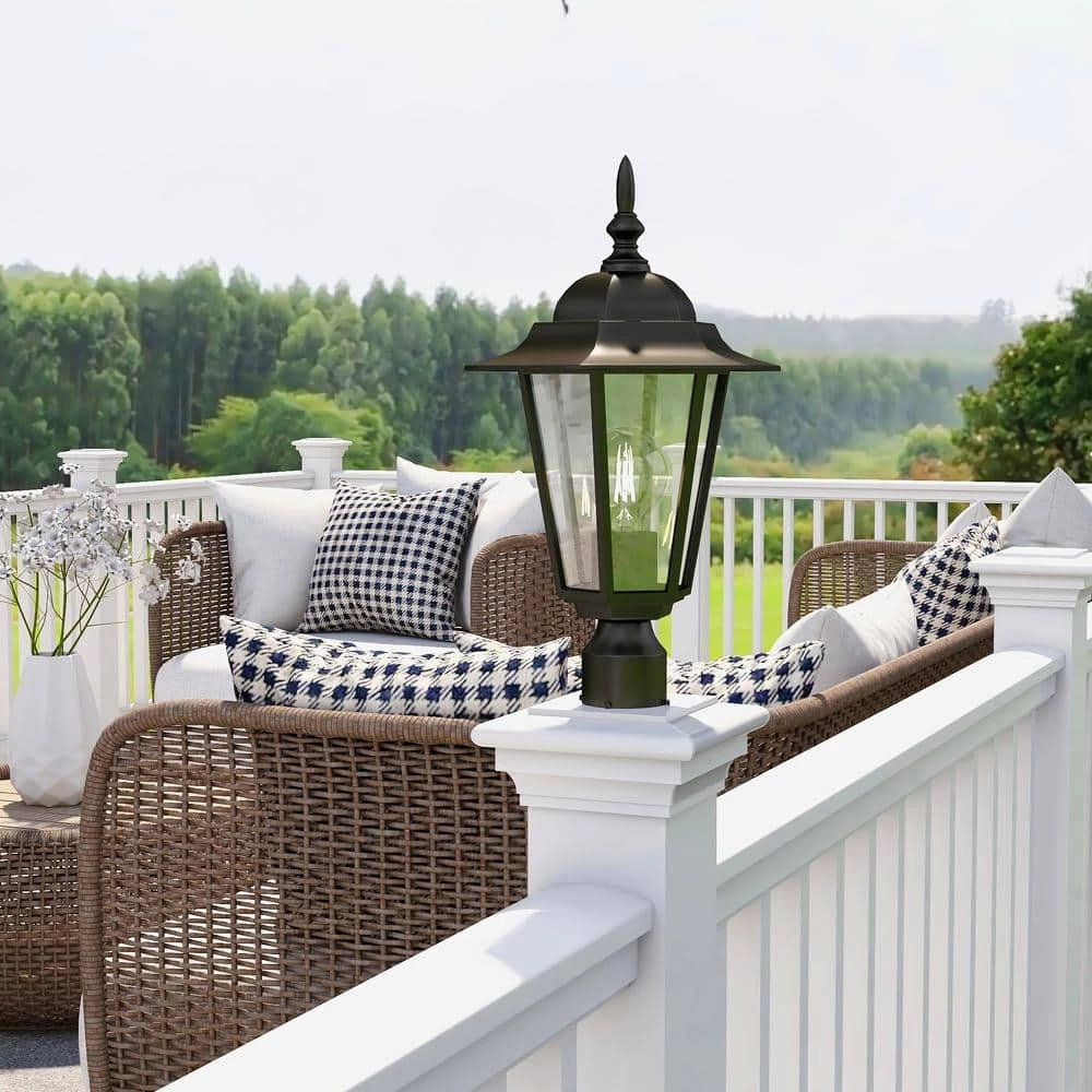 1-Light Textured Black Outdoor Post Lantern with Clear Glass by Pia Ricco 6 1-Light Textured Black Outdoor Post Lantern with Clear Glass by Pia Ricco - Image 4