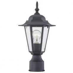 1-Light Textured Black Outdoor Post Lantern with Clear Glass by Pia Ricco