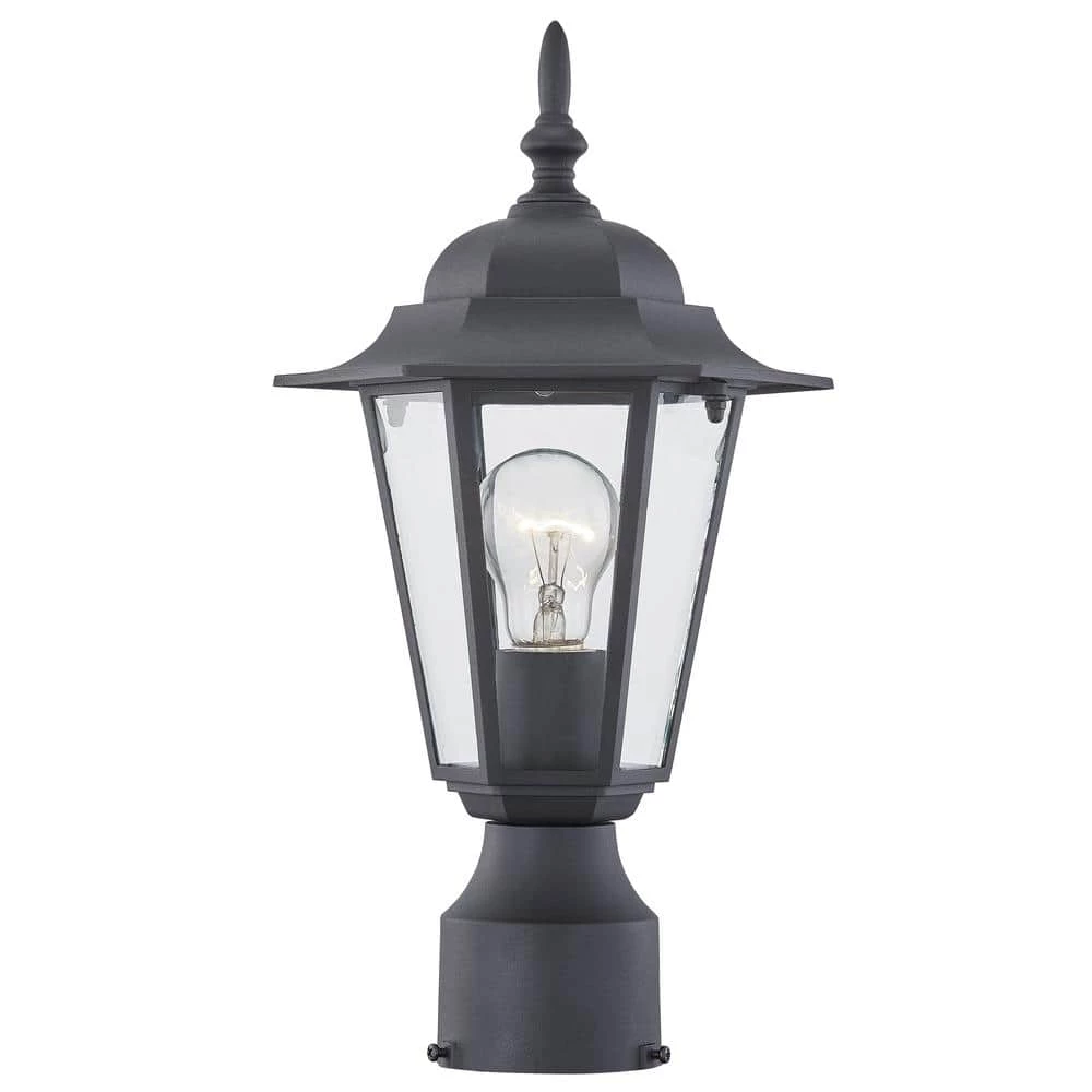1-Light Textured Black Outdoor Post Lantern with Clear Glass by Pia Ricco 3 1-Light Textured Black Outdoor Post Lantern with Clear Glass by Pia Ricco