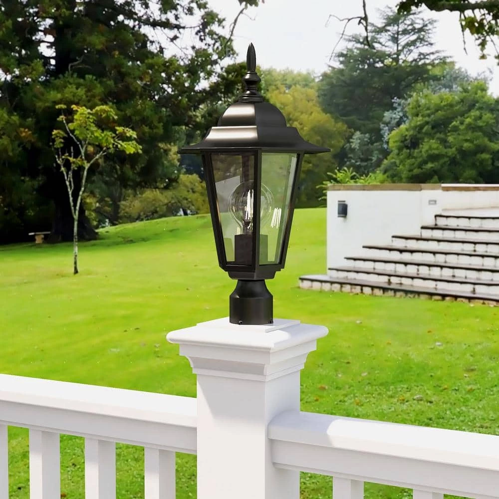 1-Light Textured Black Outdoor Post Lantern with Clear Glass by Pia Ricco 9 1-Light Textured Black Outdoor Post Lantern with Clear Glass by Pia Ricco - Image 7