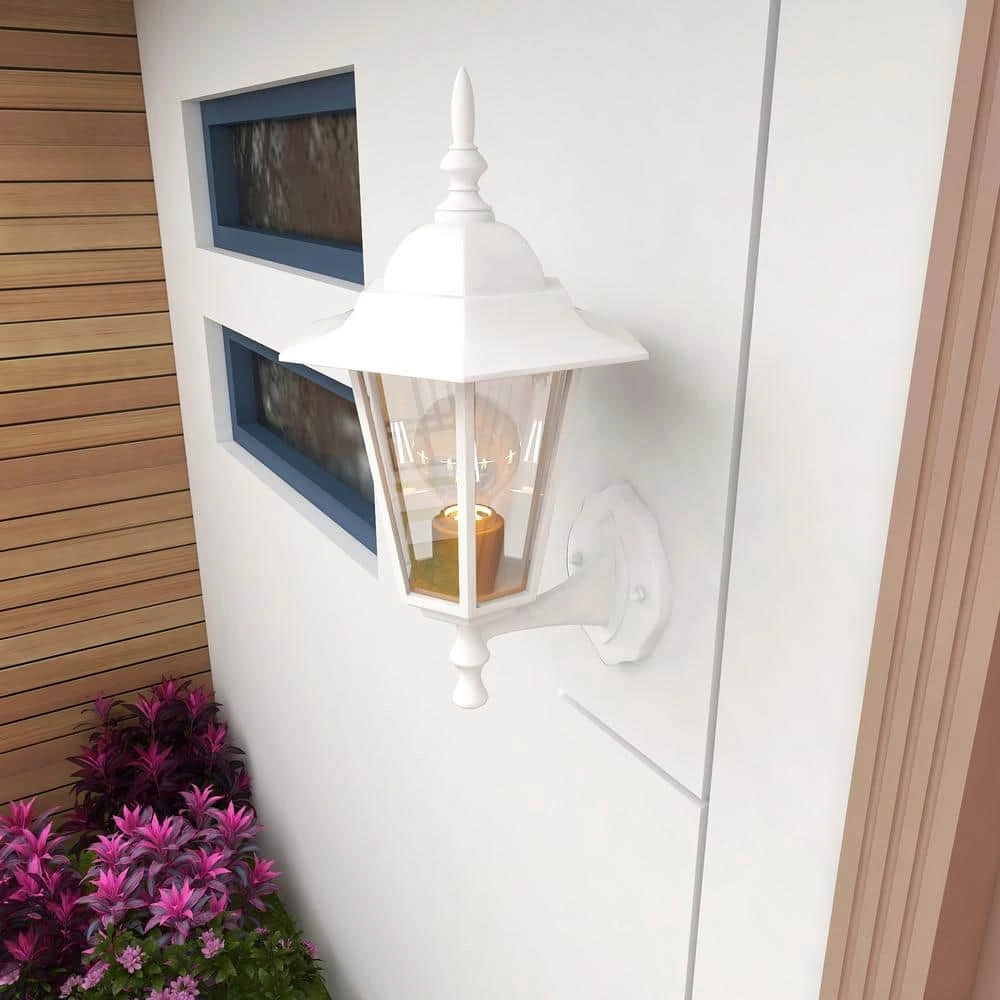 1-Light Textured White Not Solar Outdoor Wall Lantern Sconce with Clear Glass by Pia Ricco 8 1-Light Textured White Not Solar Outdoor Wall Lantern Sconce with Clear Glass by Pia Ricco - Image 6