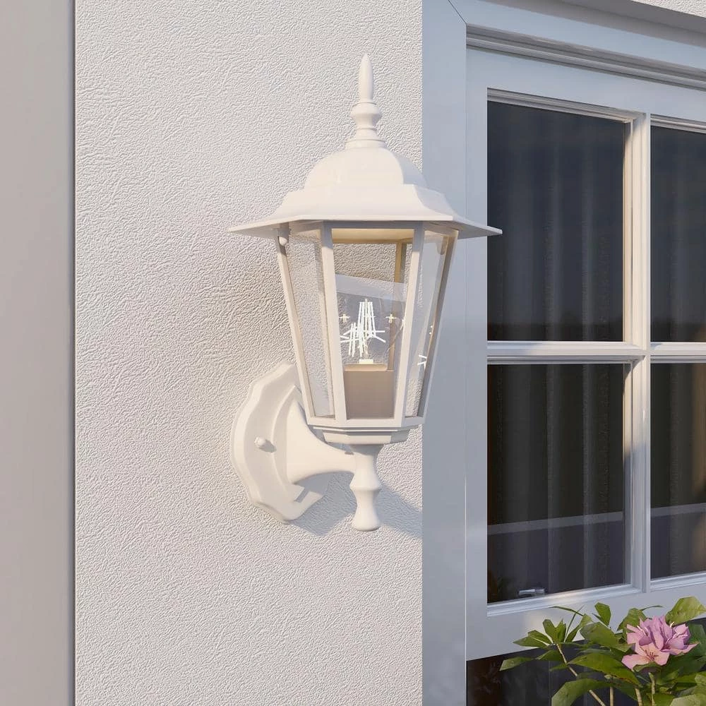 1-Light Textured White Not Solar Outdoor Wall Lantern Sconce with Clear Glass by Pia Ricco 5 1-Light Textured White Not Solar Outdoor Wall Lantern Sconce with Clear Glass by Pia Ricco - Image 3