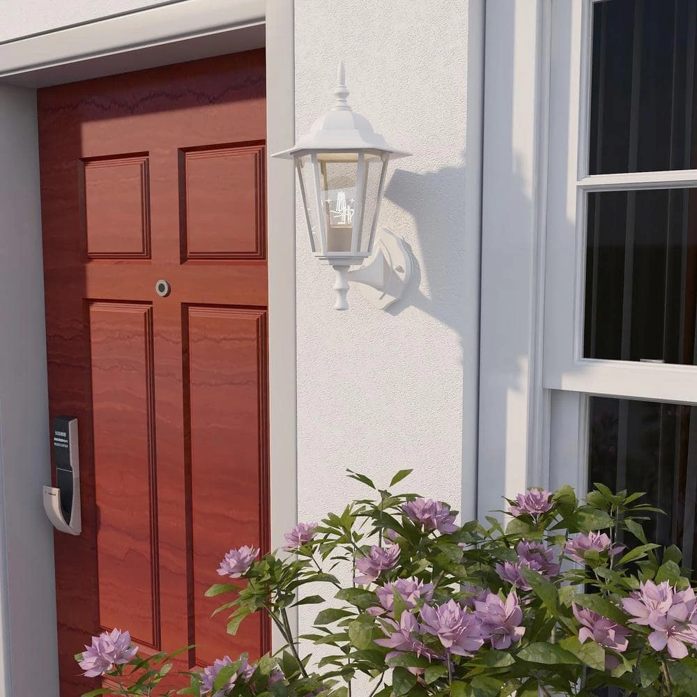 1-Light Textured White Not Solar Outdoor Wall Lantern Sconce with Clear Glass by Pia Ricco 4 1-Light Textured White Not Solar Outdoor Wall Lantern Sconce with Clear Glass by Pia Ricco - Image 2